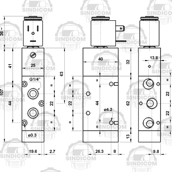 ELEKTROMAGNETNI VENTIL 5/2 BEZ MAGNETA REDUKCIJE G1/4 AZ PNEUMATICA - Image 4
