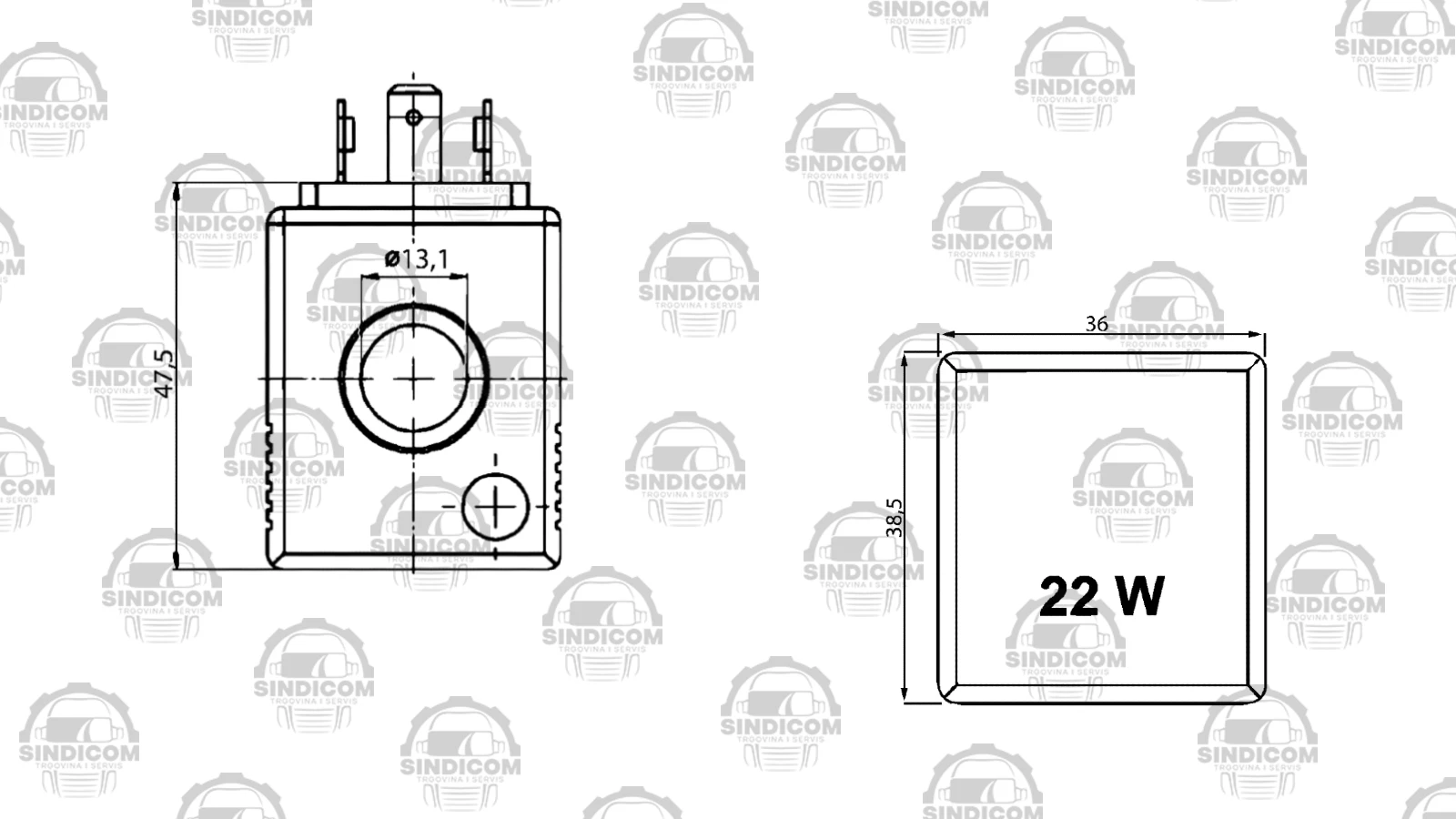ELEKTROMAGNET ŠPULA 12V DC 22W RUPA O-13 mm VISINA L-38 mm OMAL - Image 4
