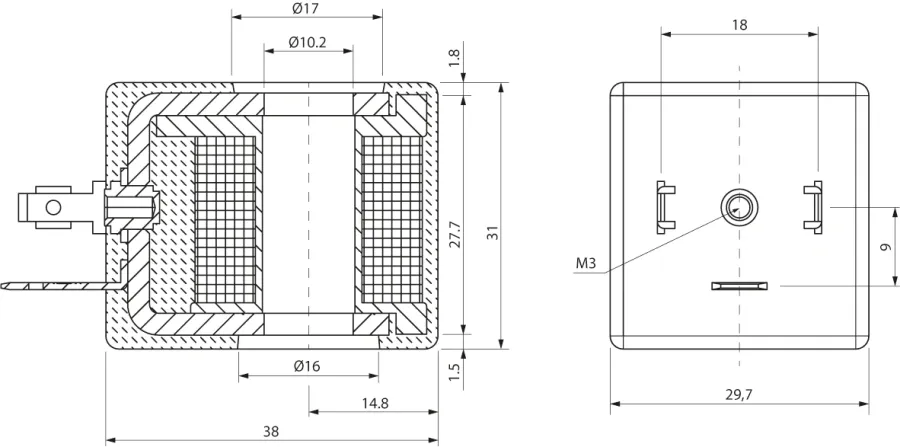 ELEKTROMAGNET (ŠPULA) 220V AC 50-60 Hz 11VA RUPA FI O- 10 mm L=31 mm 3 PIN AIGNEP OE - Image 2